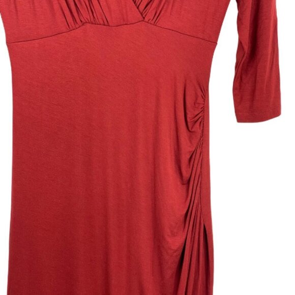 Peruvian Connection Dress Womens XS Draped V Neck Stretch Jersey 3/4 Sleeve Red - Picture 3 of 9